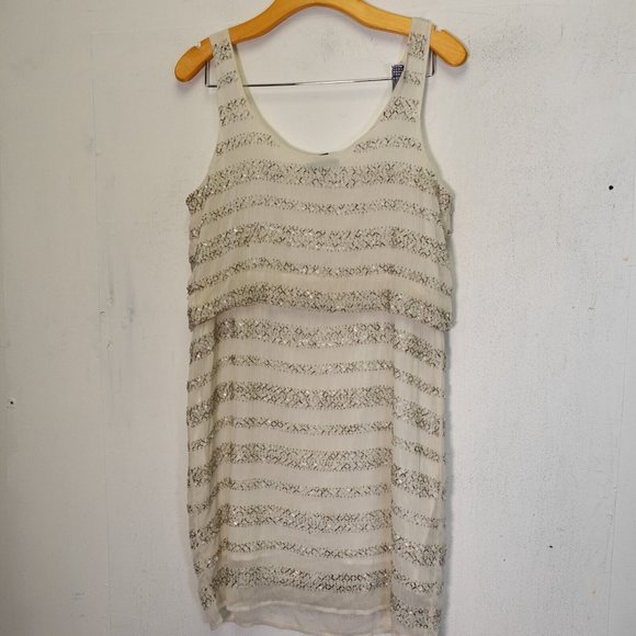 Aqua Dress Medium‎ Mini White Sequins Party Tank Blouson Sparkle 90s Retro - Picture 8 of 8